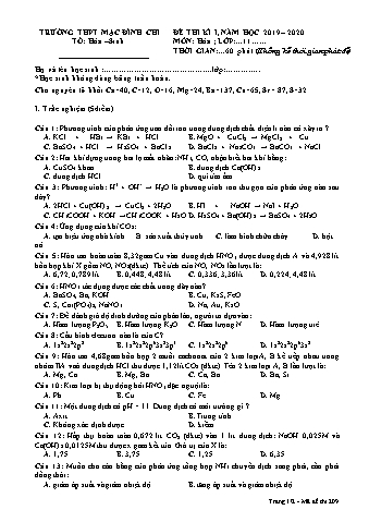Đề thi học kì 1 Hóa học 11 - Đề 209 - Năm học 2019-2020 - Trường THPT Mạc Đĩnh Chi (Có đáp án + Ma trận)
