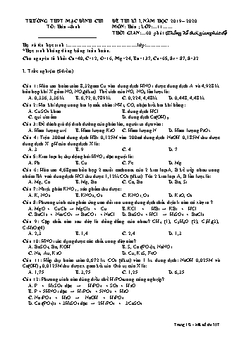 Đề thi học kì 1 Hóa học 11 - Đề 357 - Năm học 2019-2020 - Trường THPT Mạc Đĩnh Chi