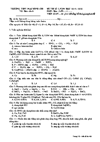 Đề thi học kì 1 Hóa học 11 - Đề 485 - Năm học 2019-2020 - Trường THPT Mạc Đĩnh Chi