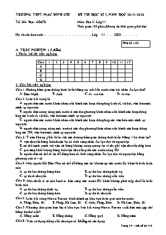 Đề thi học kì 1 môn Địa lí 11 - Đề 142 - Năm học 2019-2020 - Trường THPT Mạc Đĩnh Chi (Có đáp án)