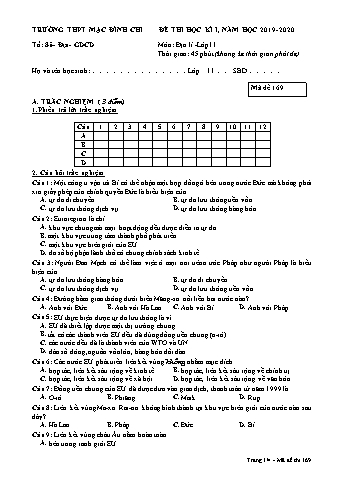 Đề thi học kì 1 môn Địa lí 11 - Đề 169 - Năm học 2019-2020 - Trường THPT Mạc Đĩnh Chi (Có đáp án)