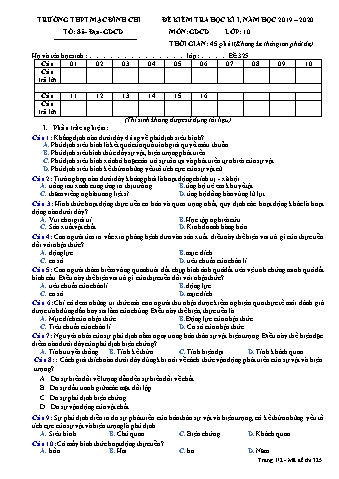 Đề thi học kì 1 môn Giáo dục công dân 10 - Đề 325 - Năm học 2019-2020 - Trường THPT Mạc Đĩnh Chi (Có đáp án + Ma trận)