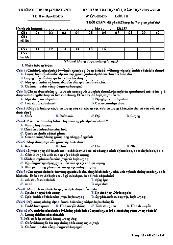 Đề thi học kì 1 môn Giáo dục công dân 10 - Đề 357 - Năm học 2019-2020 - Trường THPT Mạc Đĩnh Chi (Có đáp án + Ma trận)