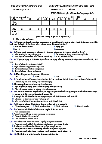 Đề thi học kì 1 môn Giáo dục công dân 10 - Đề 485 - Năm học 2019-2020 - Trường THPT Mạc Đĩnh Chi (Có đáp án + Ma trận)