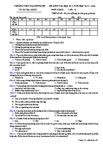 Đề thi học kì 1 môn Giáo dục công dân 10 - Đề 493 - Năm học 2019-2020 - Trường THPT Mạc Đĩnh Chi (Có đáp án + Ma trận)