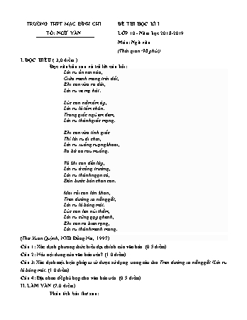 Đề thi học kì 1 môn Ngữ văn 10 - Năm học 2018-2019 - Trường THPT Mạc Đĩnh Chi (Có đáp án)