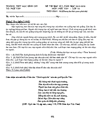 Đề thi học kì 1 môn Ngữ văn 10 - Năm học 2019-2020 - Trường THPT Mạc Đĩnh Chi (Có đáp án)
