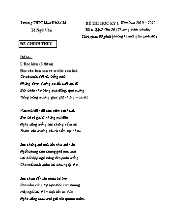 Đề thi học kì 1 môn Ngữ văn Lớp 10 - Năm học 2019-2020 - Trường THPT Mạc Đĩnh Chi (Có đáp án)