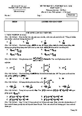 Đề thi học kì 1 môn Toán 11 - Đề 1 - Năm học 2019-2020 - Trường THPT Mạc Đĩnh Chi (Có đáp án)