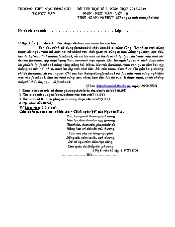 Đề thi học kì 1 Ngữ văn Lớp 10 - Năm học 2018-2019 - Trường THPT Mạc Đĩnh Chi (Có đáp án)