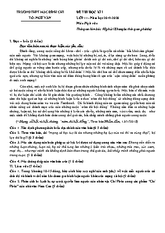 Đề thi học kì 1 Ngữ văn Lớp 11 - Năm học 2019-2020 - Trường THPT Mạc Đĩnh Chi (Có đáp án)