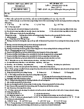Đề thi học kì 1 Vật lí 11 - Năm học 2019-2020 - Trường THPT Mạc Đĩnh Chi (Có đáp án)