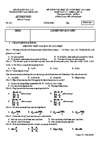 Đề thi học kì 1 Vật lí Lớp 10 - Đề 1 - Năm học 2019-2020 - Trường THPT Mạc Đĩnh Chi (Có đáp án)