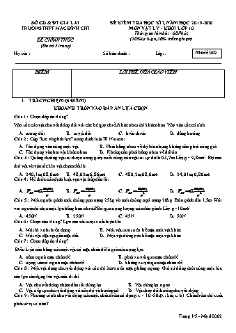 Đề thi học kì 1 Vật lí Lớp 10 - Đề 2 - Năm học 2019-2020 - Trường THPT Mạc Đĩnh Chi (Có đáp án)