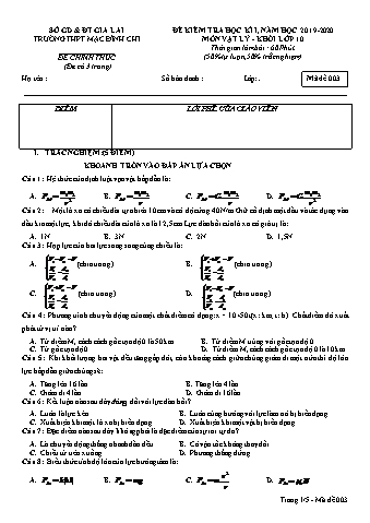 Đề thi học kì 1 Vật lí Lớp 10 - Đề 3 - Năm học 2019-2020 - Trường THPT Mạc Đĩnh Chi (Có đáp án)