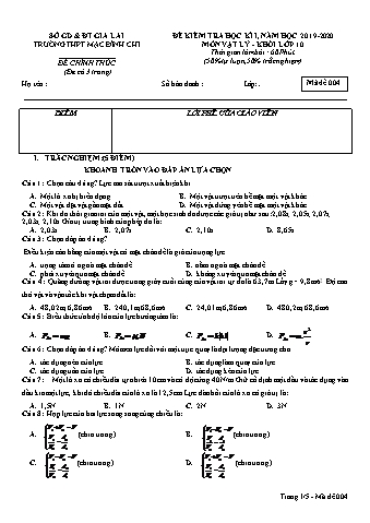 Đề thi học kì 1 Vật lí Lớp 10 - Đề 4 - Năm học 2019-2020 - Trường THPT Mạc Đĩnh Chi (Có đáp án)