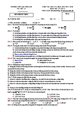 Đề thi học kì 1 Vật lí Lớp 11 - Đề 127 - Năm học 2019-2020 - Trường THPT Mạc Đĩnh Chi (Có đáp án)