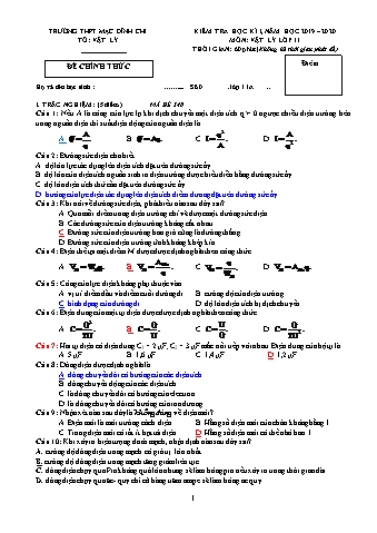 Đề thi học kì 1 Vật lí Lớp 11 - Đề 348 - Năm học 2019-2020 - Trường THPT Mạc Đĩnh Chi (Có đáp án)