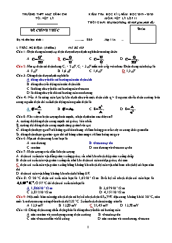 Đề thi học kì 1 Vật lí Lớp 11 - Đề 438 - Năm học 2019-2020 - Trường THPT Mạc Đĩnh Chi (Có đáp án + Ma trận)