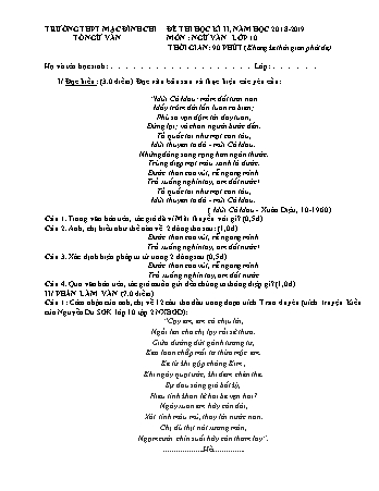 Đề thi học kì 2 môn Ngữ văn 10 - Đề số 6 - Năm học 2018-2019 - Trường THPT Mạc Đĩnh Chi (Có đáp án)