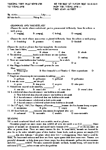 Đề thi học kì 2 môn Tiếng Anh 11 - Năm học 2018-2019 - Trường THPT Mạc Đĩnh Chi (Có đáp án)