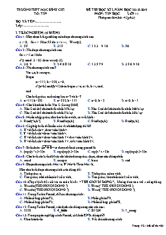 Đề thi học kì môn Tin học 11 - Đề 485 - Năm học 2018-2019 - Trường THPT Mạc Đĩnh Chi (Có đáp án)