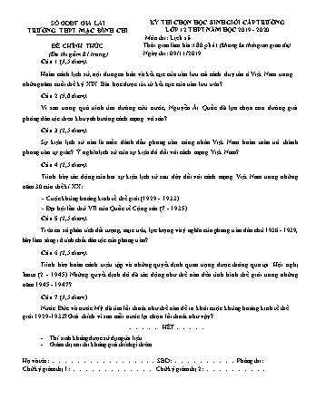 Đề thi học sinh giỏi cấp trường môn Lịch sử Lớp 12 - Năm học 2019-2020 - Trường THPT Mạc Đĩnh Chi (Có đáp án)