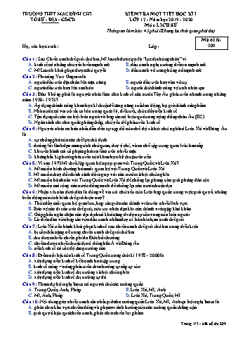 Đề thi kiểm tra 1 tiết Lịch sử 12 - Đề 209 - Năm học 2021-2022 - Trường THPT Mạc Đĩnh Chi