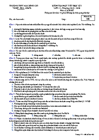 Đề thi kiểm tra 1 tiết Lịch sử 12 - Đề 485 - Năm học 2021-2022 - Trường THPT Mạc Đĩnh Chi