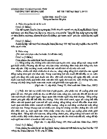 Đề thi thử đại học lần thứ 3 môn Ngữ văn - Trường THPT Hương Khê (Có đáp án)