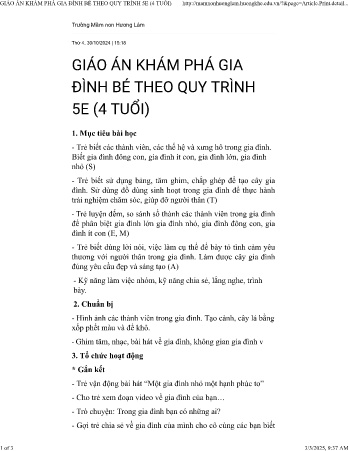 Giáo án Mầm non Lớp Chồi - Chủ đề: Khám phá gia đình bé theo quy trình - Trường Mầm non Hương Lâm