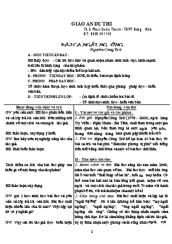 Giáo án Ngữ văn 11 - Bài: Bài ca ngất ngưỡng 11 - Phan Quốc Thanh