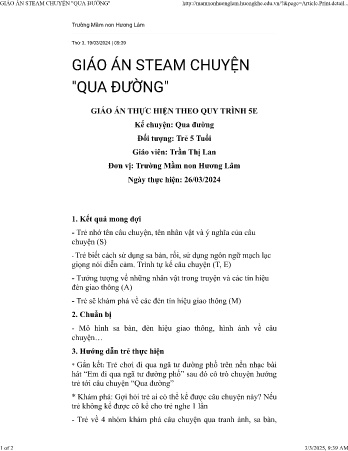 Giáo án Steam Mầm non Lớp Lá - Bài: Kể chuyện qua đường - Năm học 2023-2024 - Trần Thị Lan