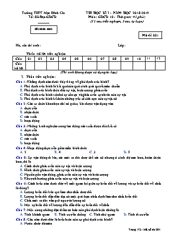 Ma trận đề thi học kì 1 môn Giáo dục công dân lớp 10 - Đề 1 - Năm học 2018-2019 - Trường THPT Mạc Đĩnh Chi (Có đáp án + Ma trận)