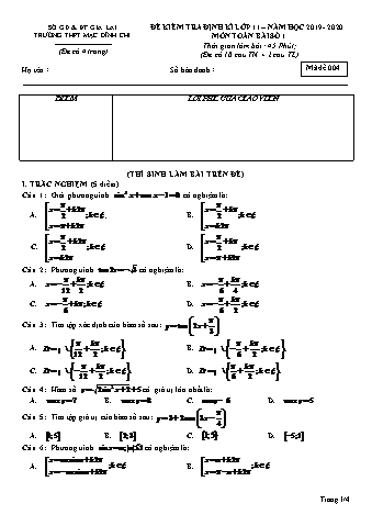 Ma trận kiểm tra định kì Toán lớp 11 - Đề 4 - Năm học 2019-2020 - Trường THPT Mạc Đĩnh Chi (Có đáp án + Ma trận)